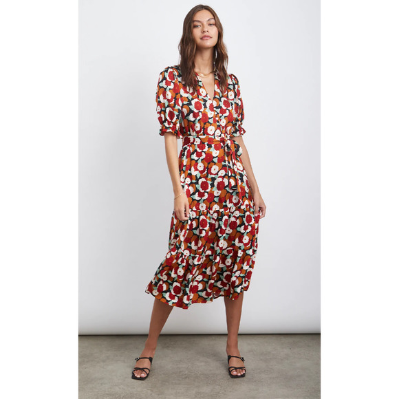 Rails Floral Midi Dress - Red, Black, White - Picture 1 of 11